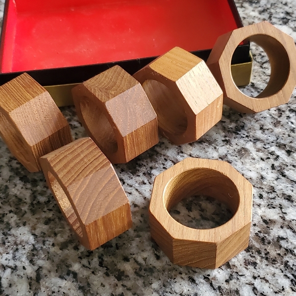 MCM vintage wood napkin rings octagon wood - Picture 6 of 7